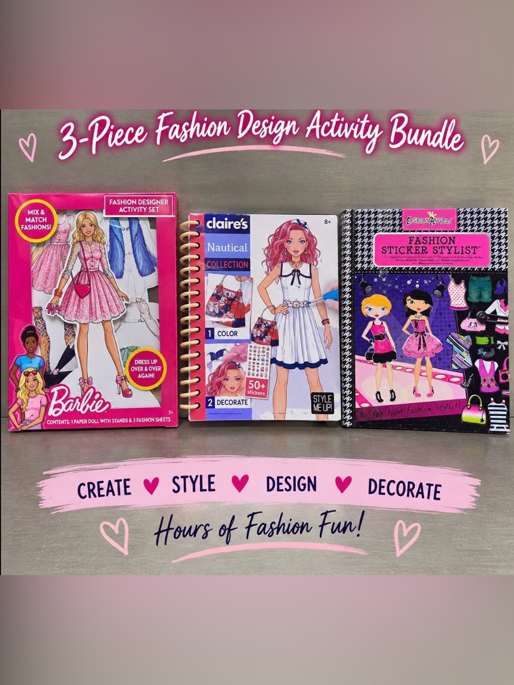 Barbie Fashion Designer 3-Pc Fashion Activity Sticker Sketch Bundle